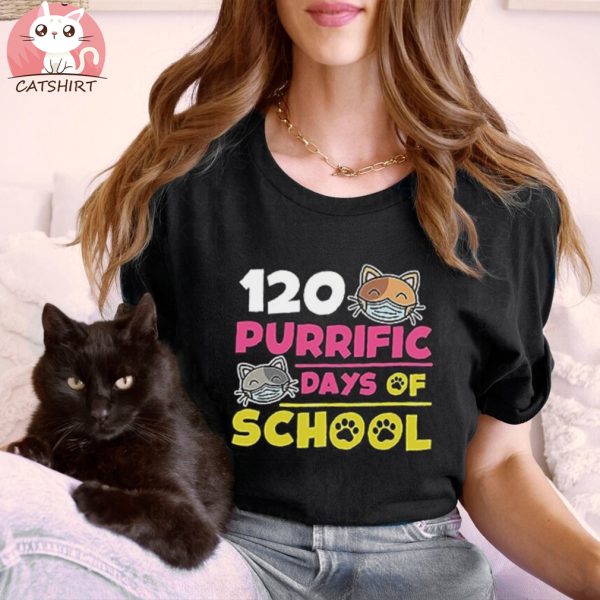 1st Grade 120 Days of School Cat Shirt Teacher Kids Long Sleeve T Shirt