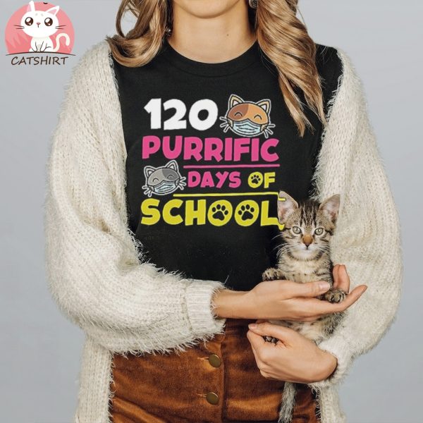 1st Grade 120 Days of School Cat Shirt Teacher Kids Long Sleeve T Shirt