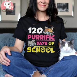 1st Grade 120 Days of School Cat Shirt Teacher Kids Long Sleeve T Shirt