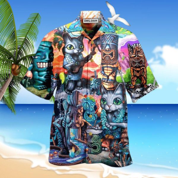 Tiki It's Time And Cat Hawaiian Shirt