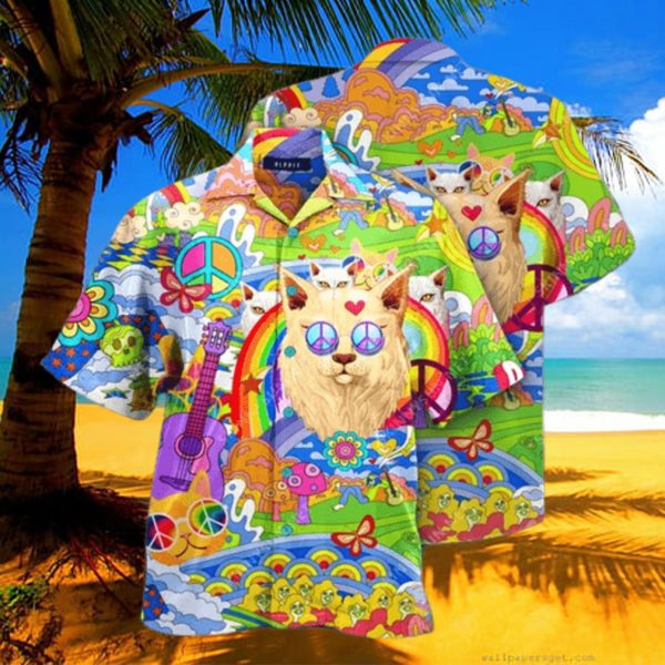 Amazing Hippie Cat Hawaiian Shirt