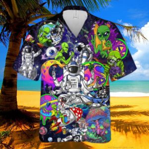 Astronaut And Alien Hippie 3D Full Printed Hawaiian Shirt