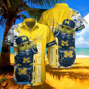 Baby Yoda Star Wars Michigan Wolverines Hawaiian Shirt, Aloha Shirt, Hawaiian Shirt