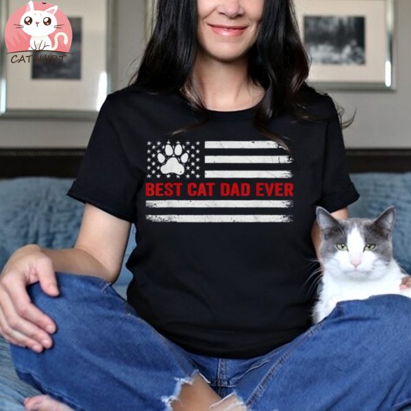 Best Cat Dad Ever American Flag Shirt