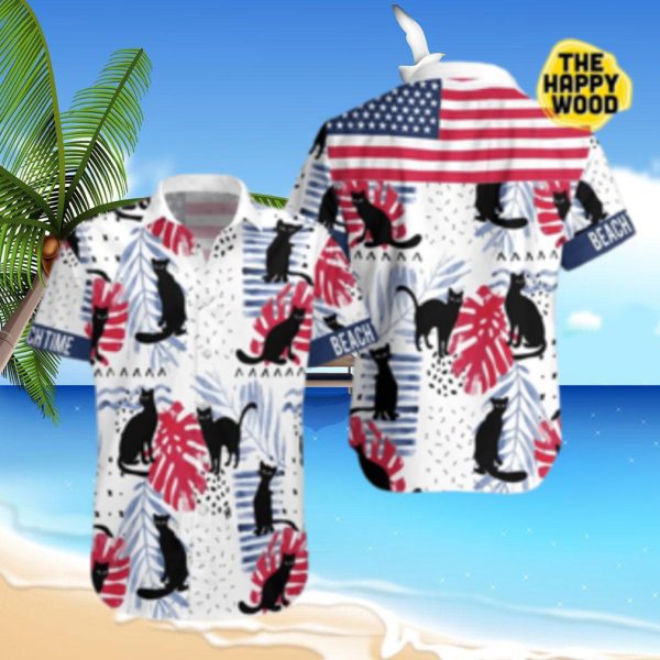 Black Cat Beach Time Hawaiian Hawaii Shirt