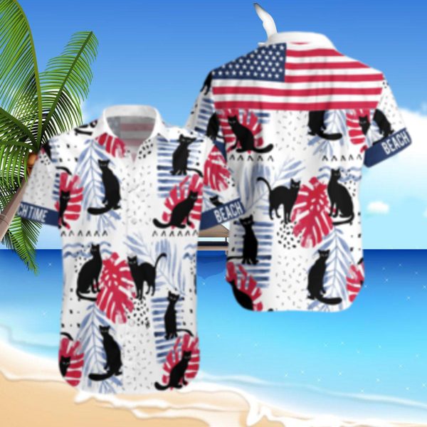 Black Cat Beach Time Hawaiian Shirt