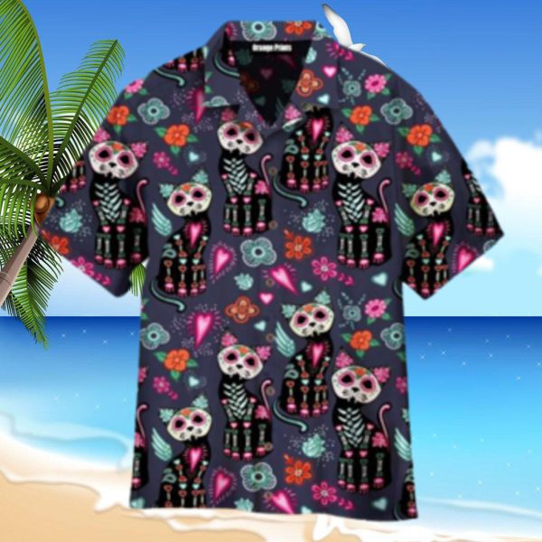 Black Cat Day Of The Dead, Cat Hawaiian Shirt