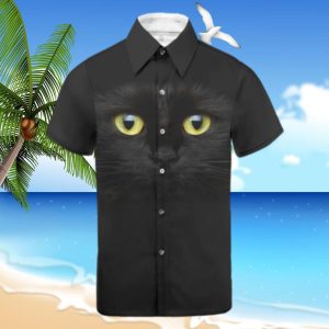 Black Cat Face 3D Hawaiian Hawaii Shirt