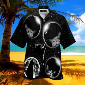 Black Cat Moonlight 3D All Over Printed Hawaiian Shirt