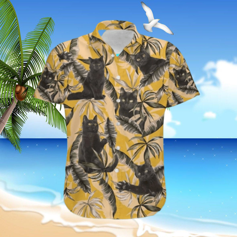 Black Cat Retro Vintage Style Men Custom Name Hawaiian Shirt