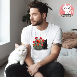 Black Cat with Poppies Dark Men's Value T Shirt