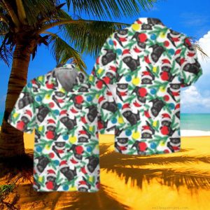 Black Kitten Wearing Santa Hat Hawaiian Shirt, Funny Christmas Cat Shirt