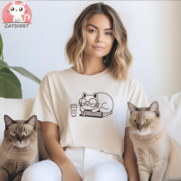 Books, Cat and coffee Shirt, Cat Shirt, Reading Shirt, Books Shirt, Cat Shirt, Reading Shirt, Book Lover Gift Shirt,