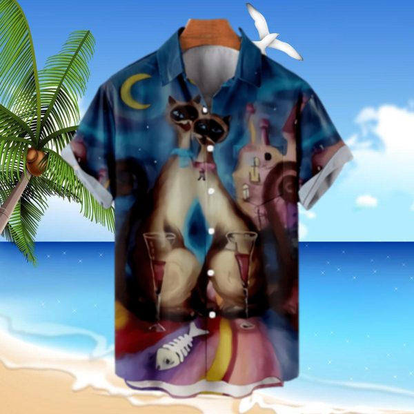 Boys Cat Hawaiian Shirt Short Sleeve Button Down Regular Fit Polyester T Shirts Basic Bowling Shirts