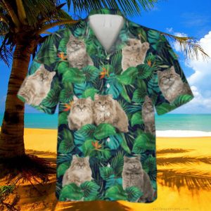 British Longhaired Cats Green Hawaiian Shirt