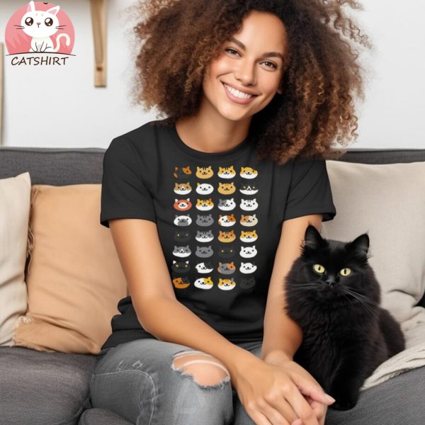 Cartoon smiling cats Round neck T Shirt