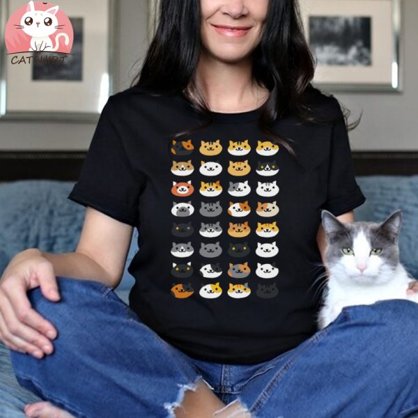 Cartoon smiling cats Round neck T Shirt