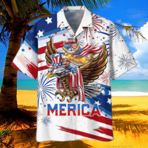 Cat America Flag Hawaii Shirt