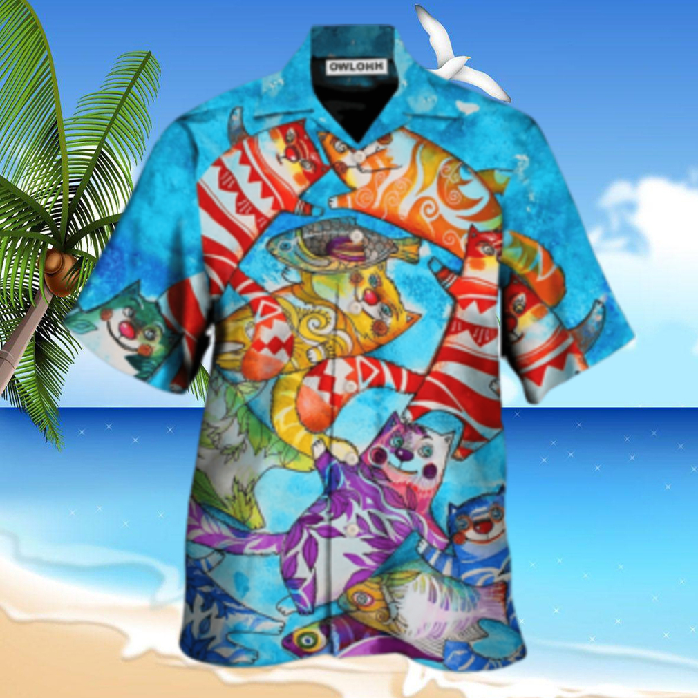 Cat And Fish Funny Together Hawaiian Shirt