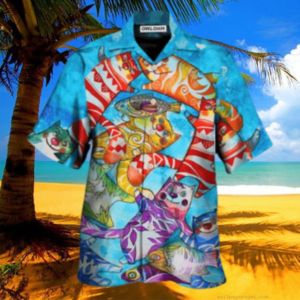 Cat And Fish Funny Together Hawaiian Shirt