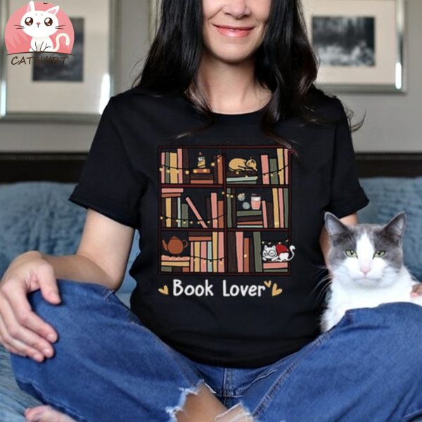 Cat Book Shirt, Reading Shirt, Read Books Shirt, Cute Bookshelf Tee, Cat Shirts, Book Lover Tee, Bookish Shirt