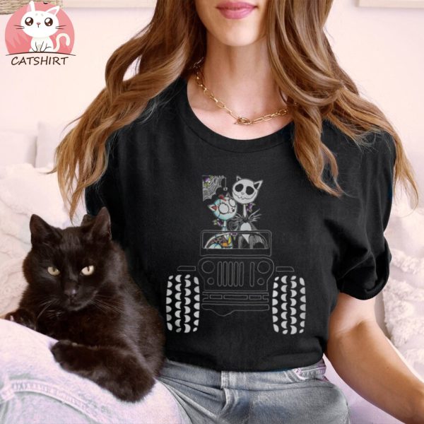 Cat Driving Jeep Jack Skellington And Sally Shirt