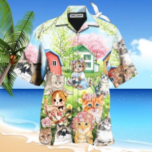 Cat Flowers And Lovely House Art Hawaiian Shirt