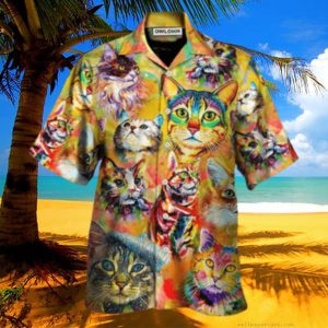 Cat Funny Lover Cat Colorful Painting Art Style Hawaiian Shirt