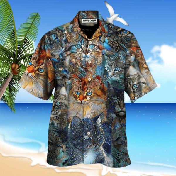 Cat Glass Art Colorful Cat Lover Hawaiian Shirt