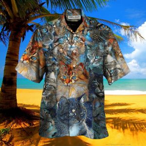 Cat Glass Art Colorful Cat Lover Hawaiian Shirt