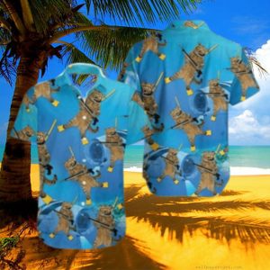Cat Hawaiian Shirt – Funny Cat Diving Blue Ocean Hawaiian Shirt