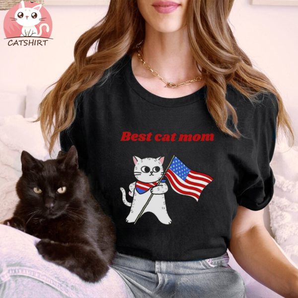 Cat Mom USA Flag Firework Shirt