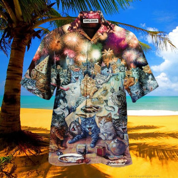 Cat New Years Party Of The Cats Hawaiian Shirt