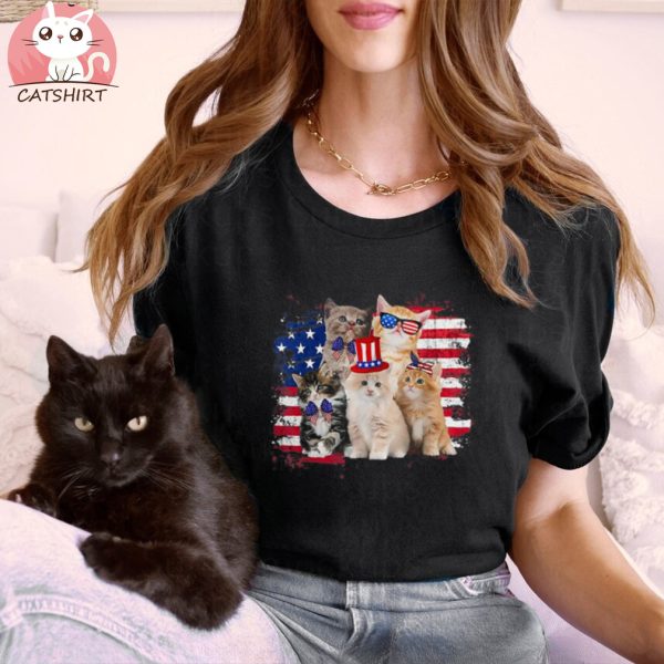 Cat Patriotic USA Cat Lovers Cat Moms T Shirt