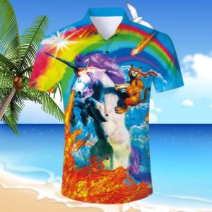 Cat Riding Unicorn Funny Hawaiian Shirt