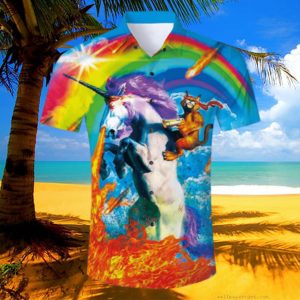 Cat Riding Unicorn Funny Hawaiian Shirt