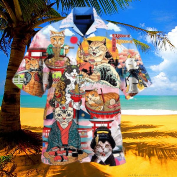 Cat Samurai With Ramen Lovely Hawaiian Shirt