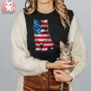 Cat T shirt for Girls Stripes and Stars Cute USA Cat Kids Tshirt