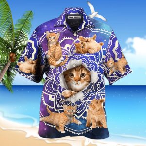 Cat Tabby Cat Yoga Galaxy Yoga Pose Funny Hawaiian Shirt