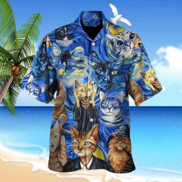 Cat Van Gogh Art Painting Style Hawaiian Shirt