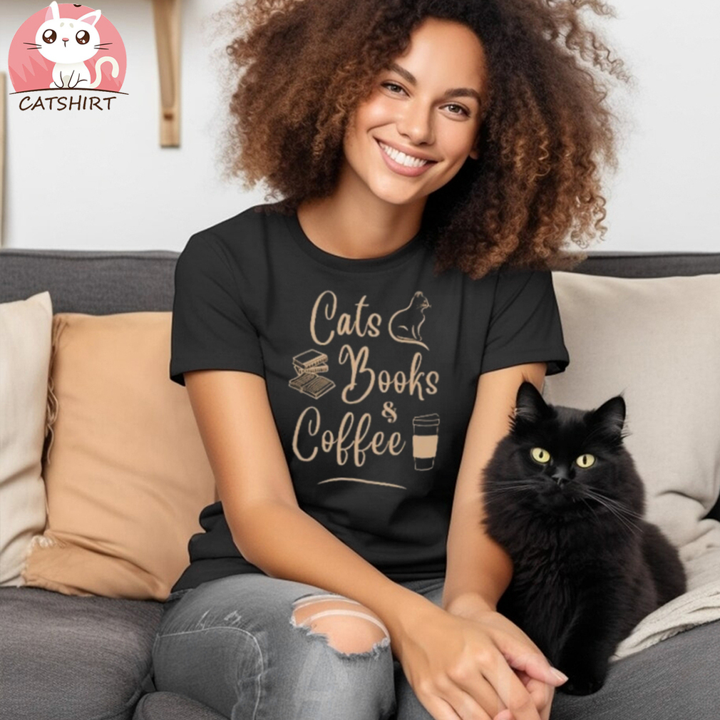 Cats Books & Coffee Graphics Tee   Funny Saying T Shirt   Cute Cat TShirt   Gift for Cat Lovers, Book Lovers, Coffee Lovers   Fall Shirt