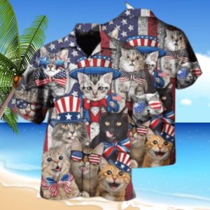 Cats Love Independence Day Style Hawaiian 3D Hawaii Shirts, 4th Of July Aloha Summer Shirt