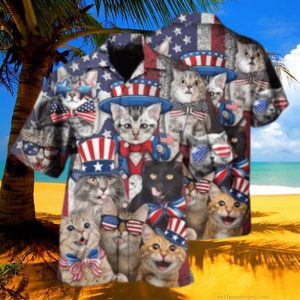 Cats Love Independence Day Style Hawaiian 3D Hawaii Shirts, 4th Of July Aloha Summer Shirt