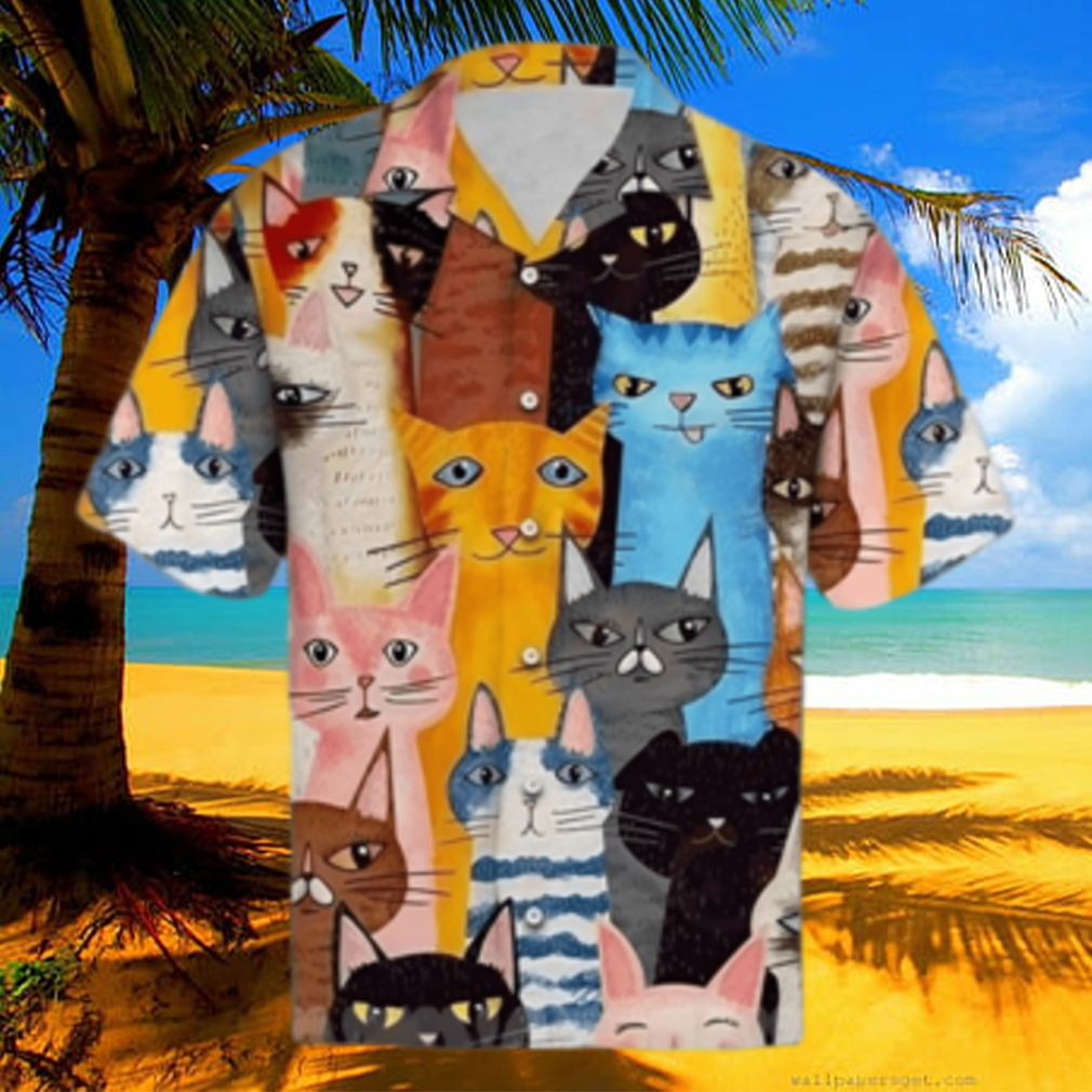 Colorful Cartoon Cute Cats Hawaiian Shirt