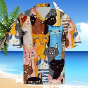 Colorful Cartoon Cute Cats Hawaiian Shirt