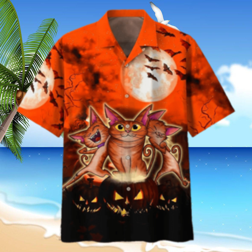 Crazy Cat And Pumkin Halloween Hawaiian Shirt