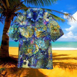 Crazy Colorful Cat Stained Glass Hawaiian Shirt