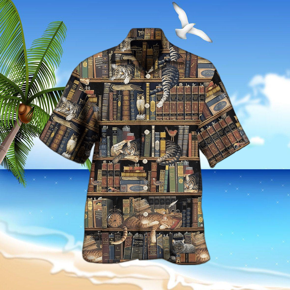 Custom Unisex Book And Cat Vintage Gift Hawaiian Shirt, Aloha Short Sleeve Hawaiian Shirt