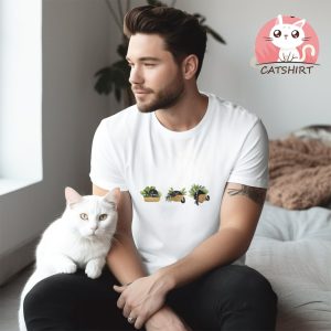 Cute Black Cat And Plants Embroidered Crewneck,Cat Embroidered Shirt