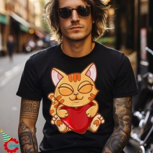 Cute Cartoon Holding Heart Anime Cat Shirt